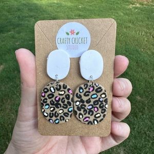 Handmade Cheetah Print Dangly Polymer Clay Earrings